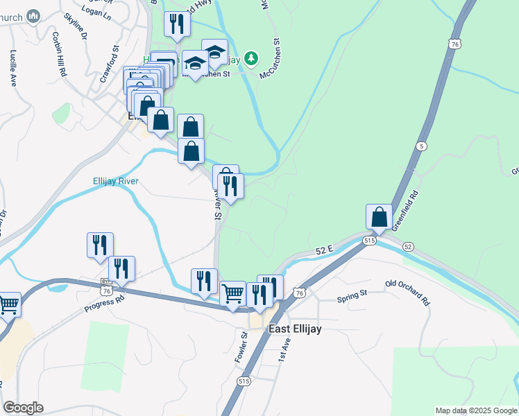 map of restaurants, bars, coffee shops, grocery stores, and more near 204 Mollie Mountain Trail in Ellijay
