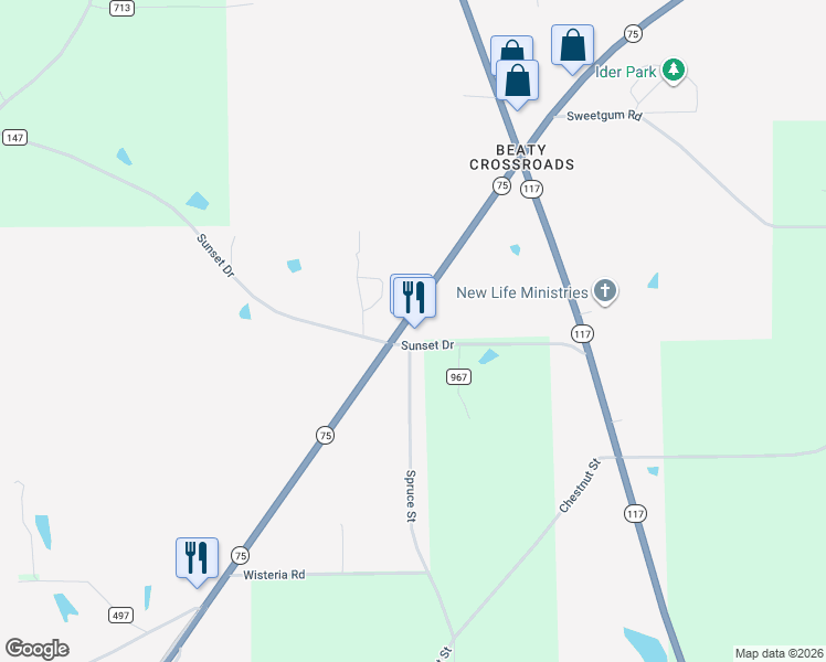 map of restaurants, bars, coffee shops, grocery stores, and more near 10901 Alabama 75 in Ider