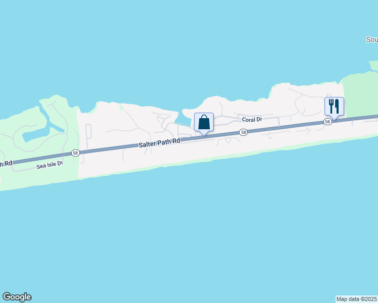 map of restaurants, bars, coffee shops, grocery stores, and more near 591 Forest Dunes East in Pine Knoll Shores
