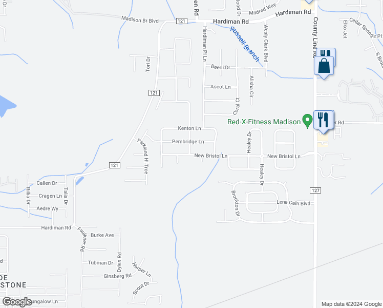 map of restaurants, bars, coffee shops, grocery stores, and more near 258 New Bristol Lane in Madison