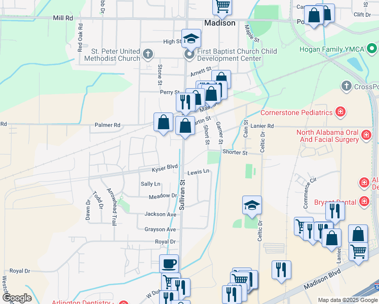 map of restaurants, bars, coffee shops, grocery stores, and more near 85 Shorter Street in Madison