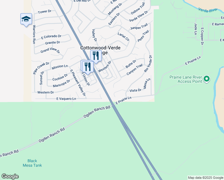 map of restaurants, bars, coffee shops, grocery stores, and more near 4224 Canyon Trail in Cottonwood