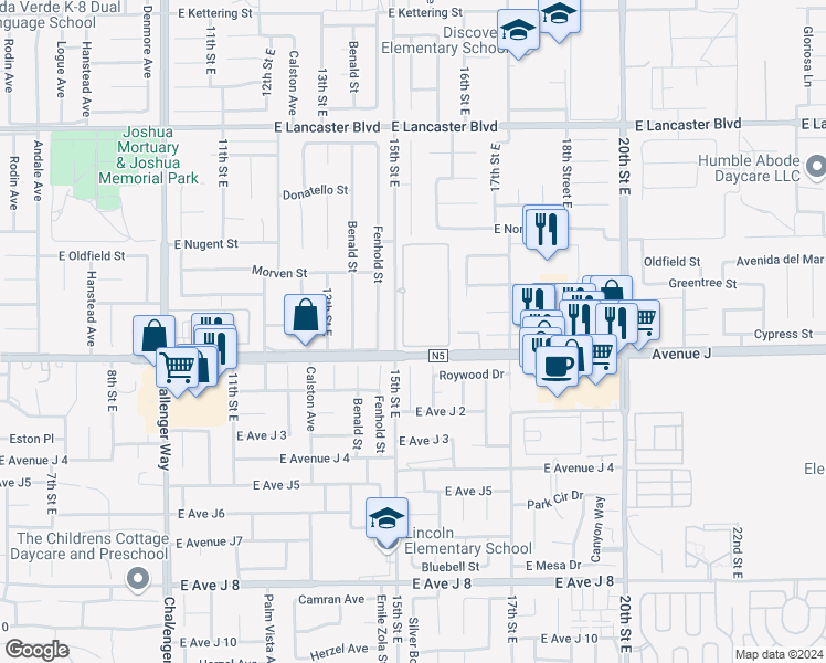 map of restaurants, bars, coffee shops, grocery stores, and more near in Hi Vista