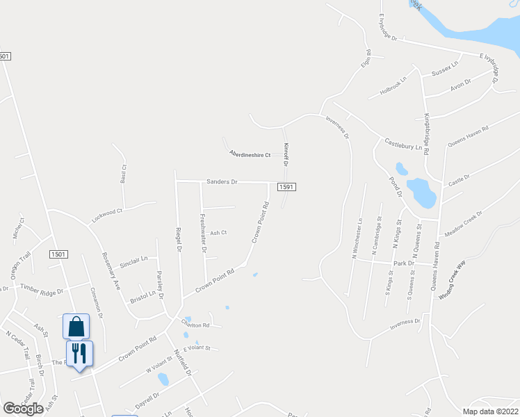 map of restaurants, bars, coffee shops, grocery stores, and more near 79 Crown Point Road in Hubert