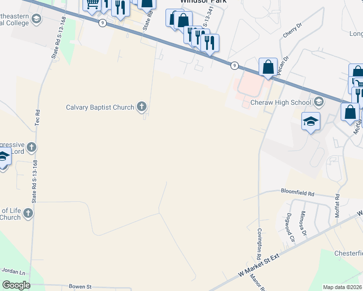map of restaurants, bars, coffee shops, grocery stores, and more near in Cheraw