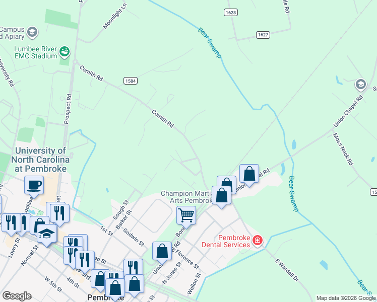 map of restaurants, bars, coffee shops, grocery stores, and more near 285 Cornith Road in Pembroke