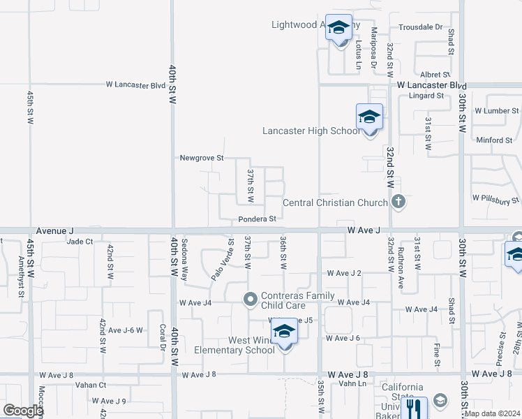map of restaurants, bars, coffee shops, grocery stores, and more near 3642 Neola Way in Lancaster