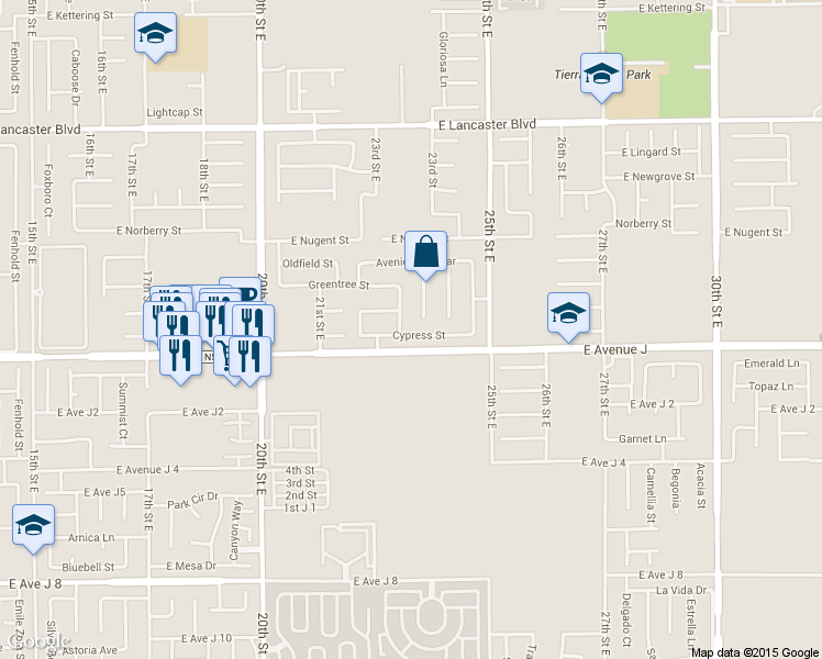 map of restaurants, bars, coffee shops, grocery stores, and more near 2239 Cypress Street in Lancaster