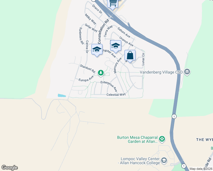 map of restaurants, bars, coffee shops, grocery stores, and more near 731 Voyager Road in Lompoc