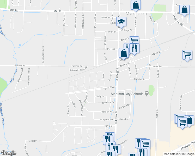 map of restaurants, bars, coffee shops, grocery stores, and more near 222 Kyser Boulevard in Madison