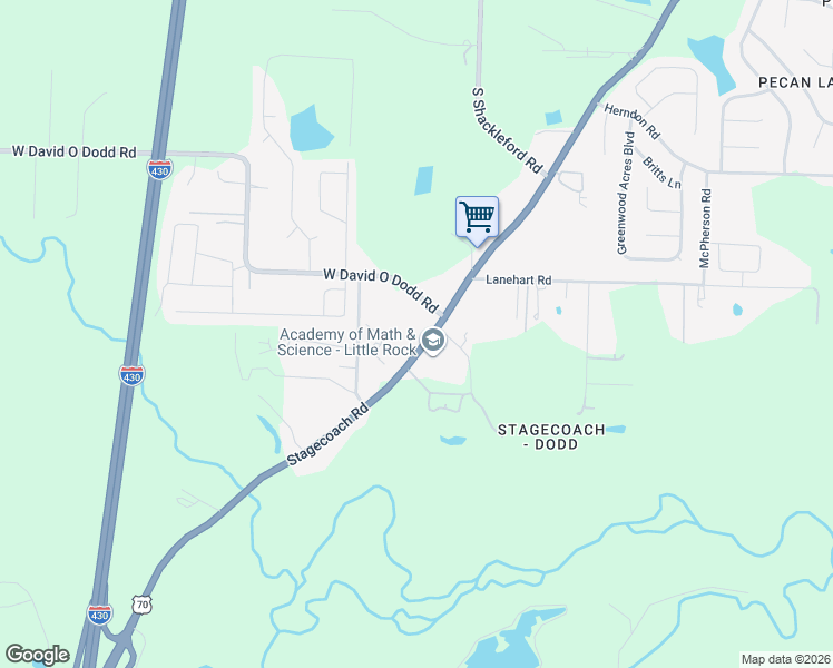 map of restaurants, bars, coffee shops, grocery stores, and more near 6420 Stagecoach Road in Little Rock