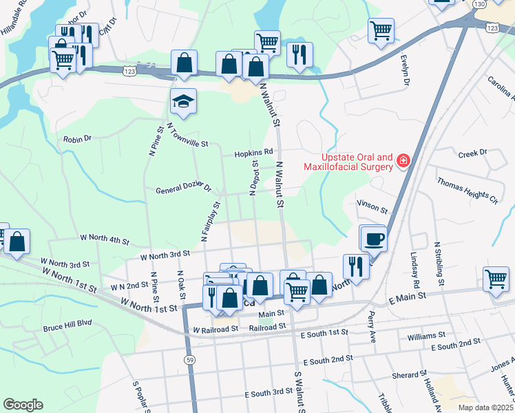 map of restaurants, bars, coffee shops, grocery stores, and more near 504 North Depot Street in Seneca