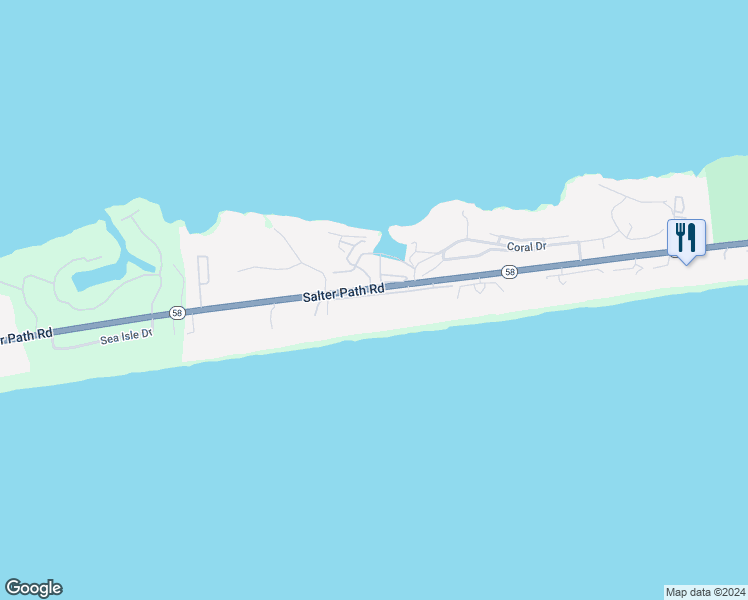 map of restaurants, bars, coffee shops, grocery stores, and more near 601 Forest Dunes Drive in Pine Knoll Shores