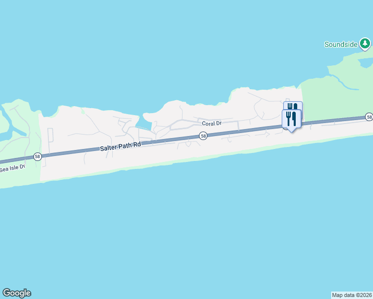 map of restaurants, bars, coffee shops, grocery stores, and more near 565 Salter Path Road in Pine Knoll Shores