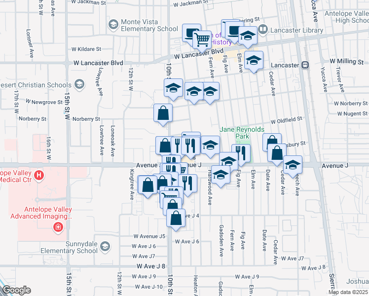 map of restaurants, bars, coffee shops, grocery stores, and more near in Lancaster