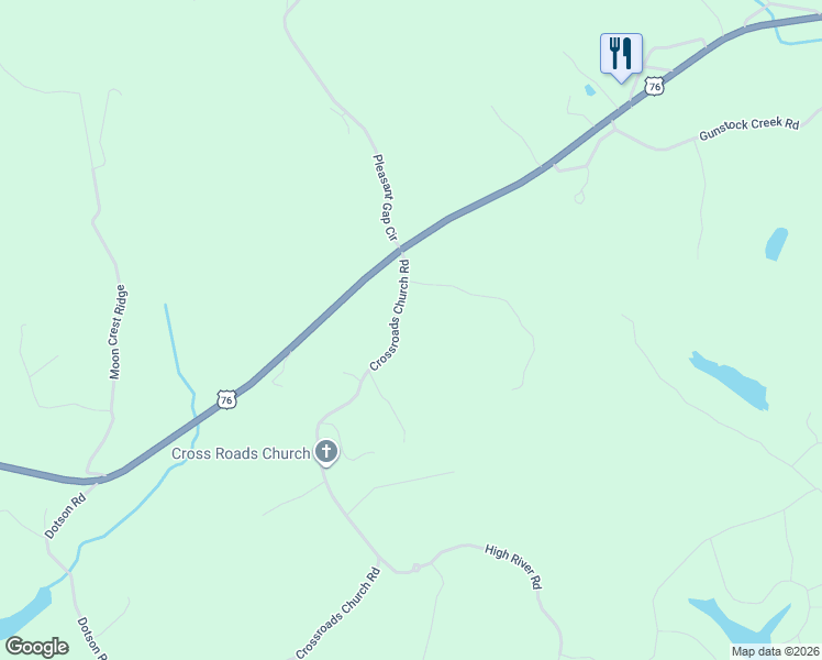 map of restaurants, bars, coffee shops, grocery stores, and more near 229 Crossroads Church Road in Ellijay