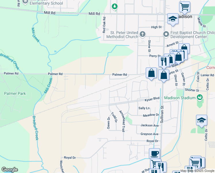 map of restaurants, bars, coffee shops, grocery stores, and more near 139 Cresent Circle in Madison