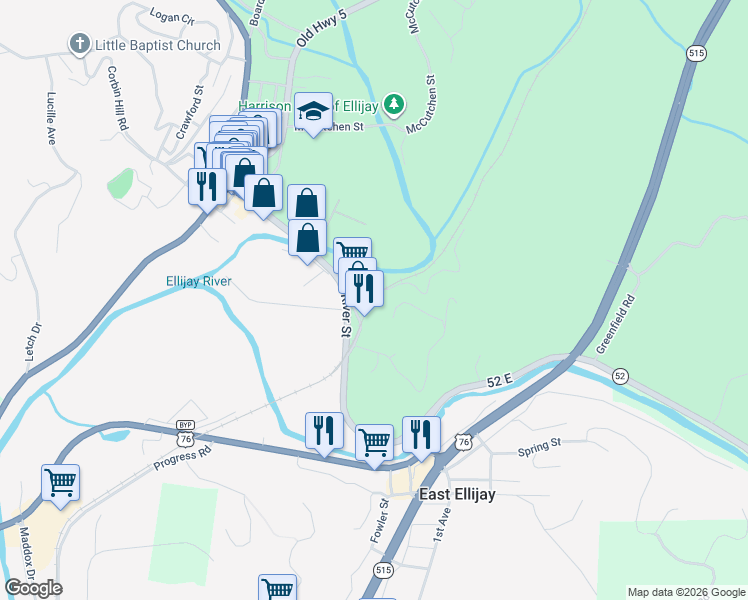map of restaurants, bars, coffee shops, grocery stores, and more near in Ellijay