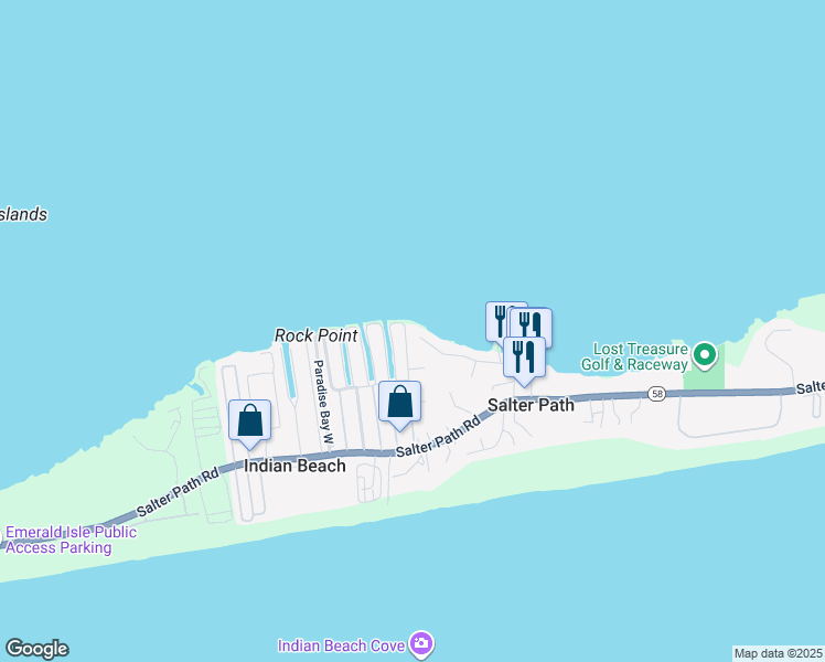 map of restaurants, bars, coffee shops, grocery stores, and more near 258 Shore Drive in Atlantic Beach
