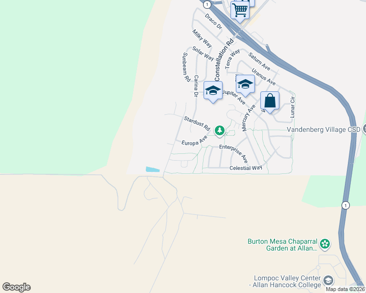 map of restaurants, bars, coffee shops, grocery stores, and more near 4046 Europa Avenue in Lompoc