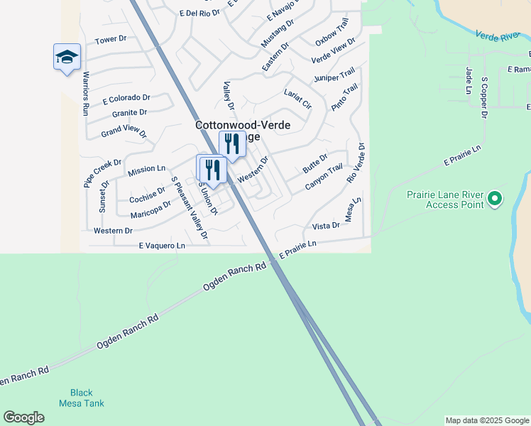 map of restaurants, bars, coffee shops, grocery stores, and more near 4224 Canyon Trail in Cottonwood