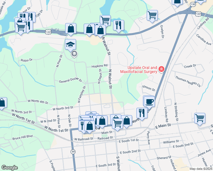 map of restaurants, bars, coffee shops, grocery stores, and more near 504 North Depot Street in Seneca