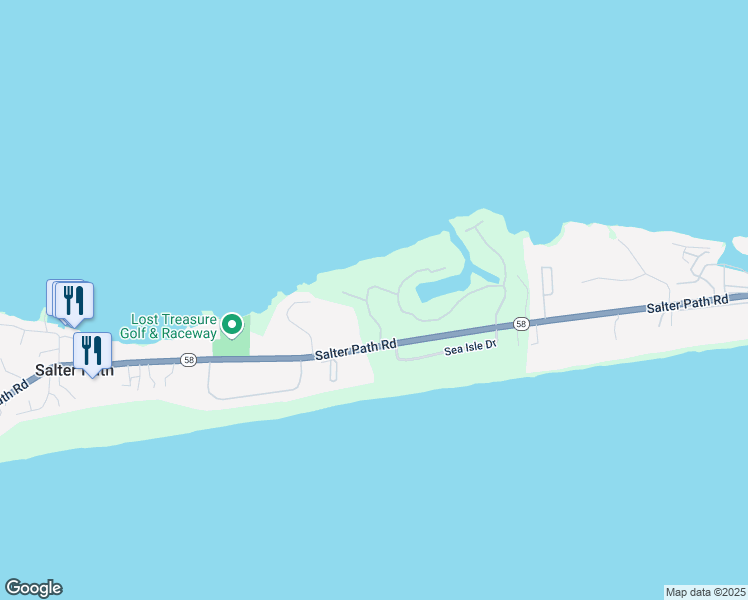 map of restaurants, bars, coffee shops, grocery stores, and more near 408 Sea Isle West Drive in Indian Beach