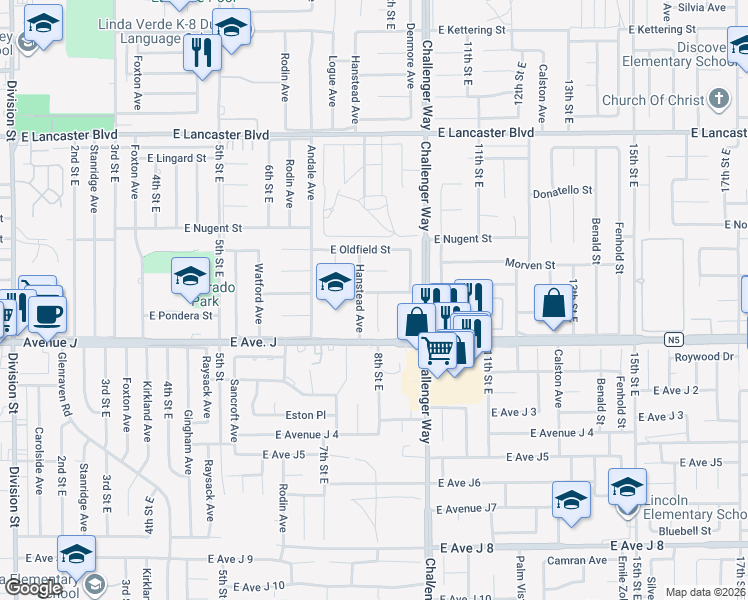 map of restaurants, bars, coffee shops, grocery stores, and more near 766 East Pillsbury Street in Lancaster