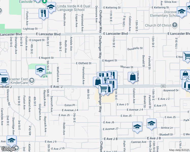 map of restaurants, bars, coffee shops, grocery stores, and more near 836 East Pillsbury Street in Lancaster