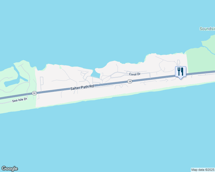 map of restaurants, bars, coffee shops, grocery stores, and more near 601 Forest Dunes Drive in Pine Knoll Shores