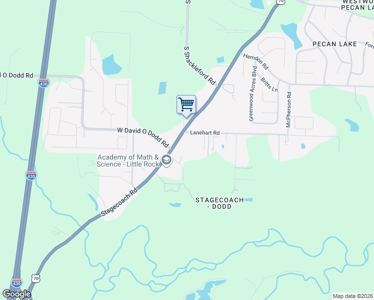 map of restaurants, bars, coffee shops, grocery stores, and more near 6219 Stagecoach Road in Little Rock