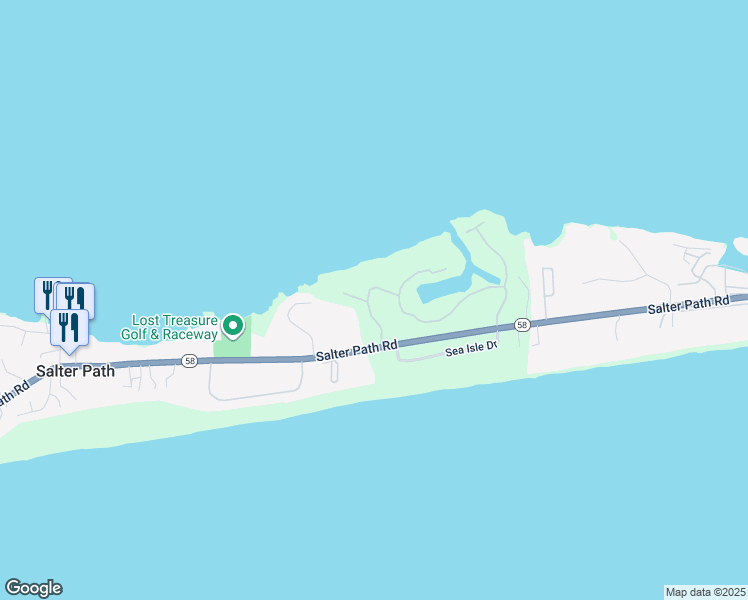 map of restaurants, bars, coffee shops, grocery stores, and more near 408 Sea Isle West Drive in Indian Beach