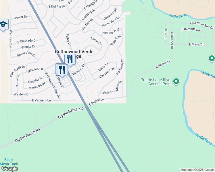 map of restaurants, bars, coffee shops, grocery stores, and more near 2687 South Rio Verde Drive in Cottonwood