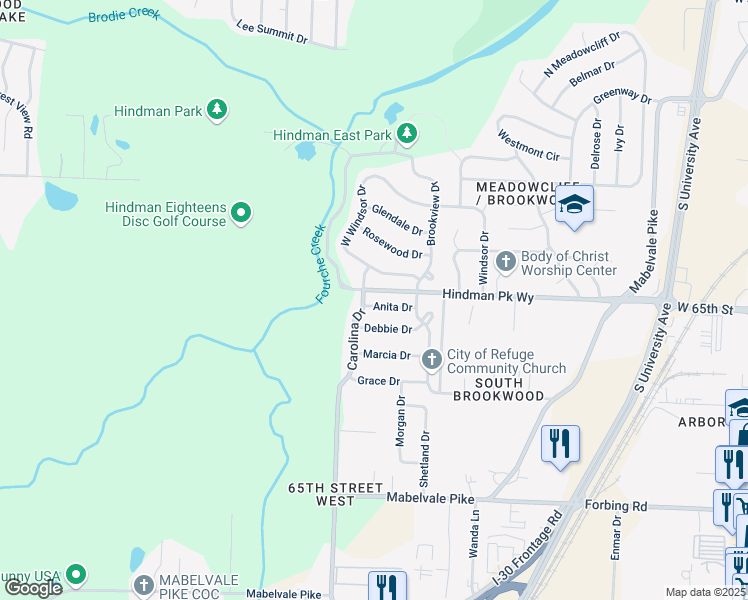 map of restaurants, bars, coffee shops, grocery stores, and more near 7415 Anita Drive in Little Rock
