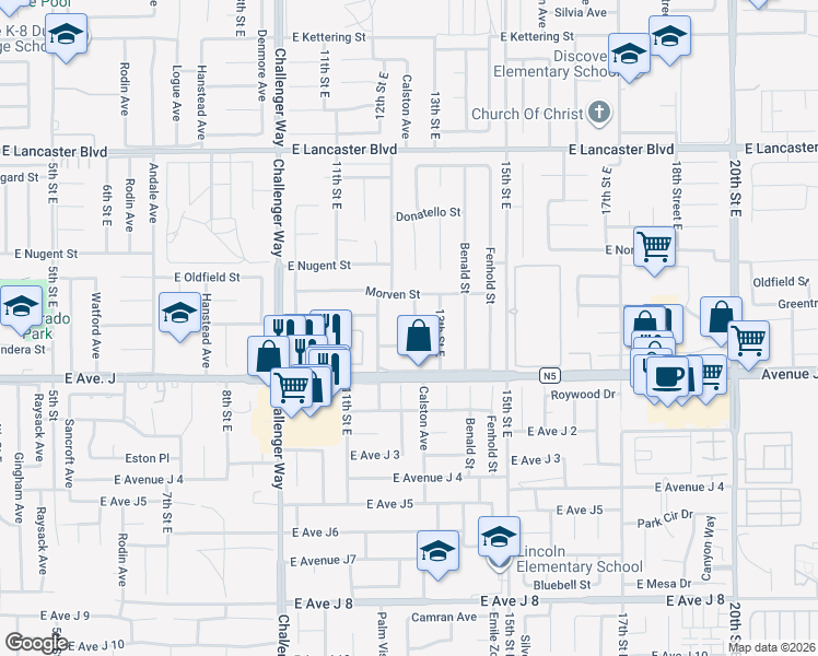 map of restaurants, bars, coffee shops, grocery stores, and more near 1218 Caperton Street in Lancaster