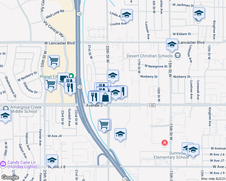 map of restaurants, bars, coffee shops, grocery stores, and more near in Lancaster