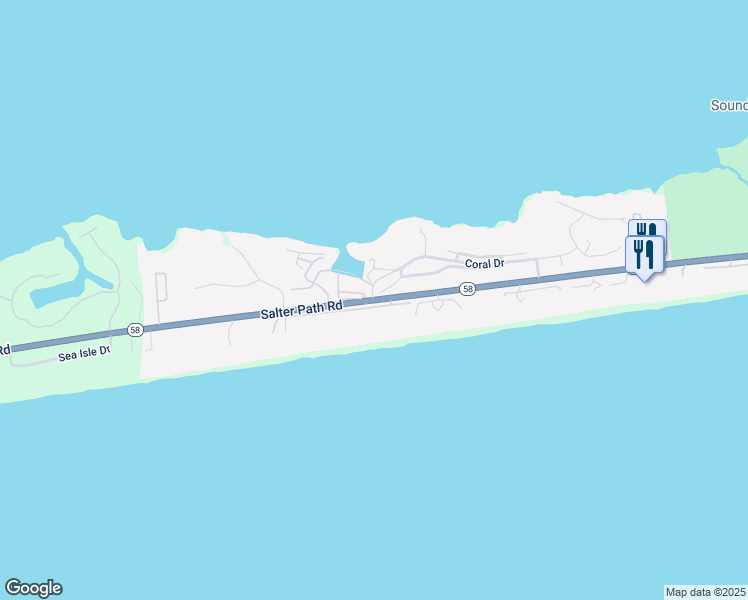 map of restaurants, bars, coffee shops, grocery stores, and more near 605 Salter Path Road in Pine Knoll Shores