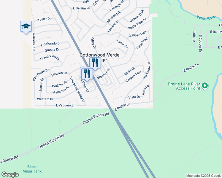 map of restaurants, bars, coffee shops, grocery stores, and more near 4224 Canyon Trail in Cottonwood
