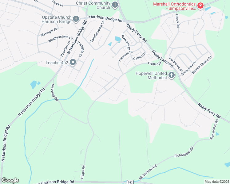 map of restaurants, bars, coffee shops, grocery stores, and more near 102 Willow Valley Way in Simpsonville