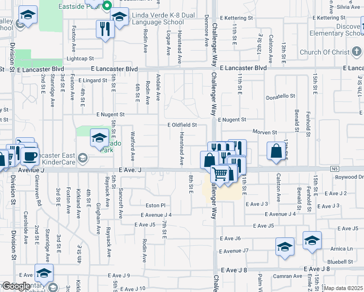 map of restaurants, bars, coffee shops, grocery stores, and more near 608 East Pillsbury Street in Lancaster