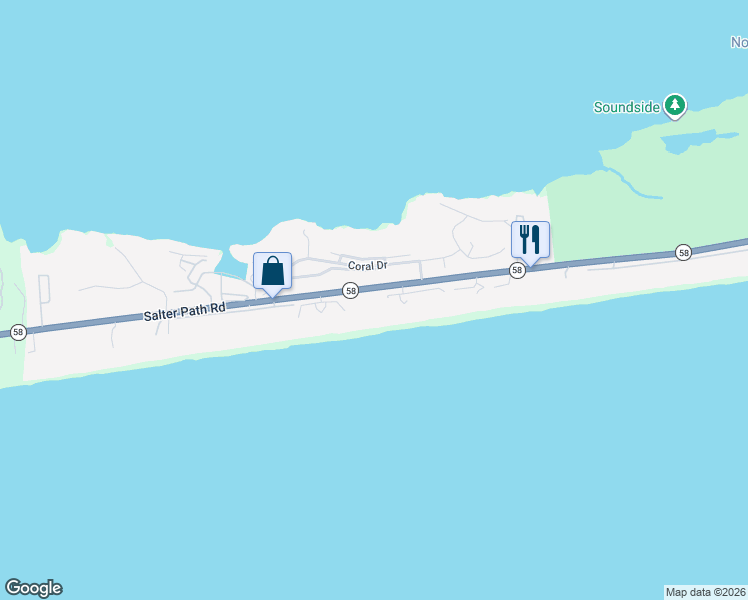 map of restaurants, bars, coffee shops, grocery stores, and more near 545 Salter Path Rd in Atlantic Beach