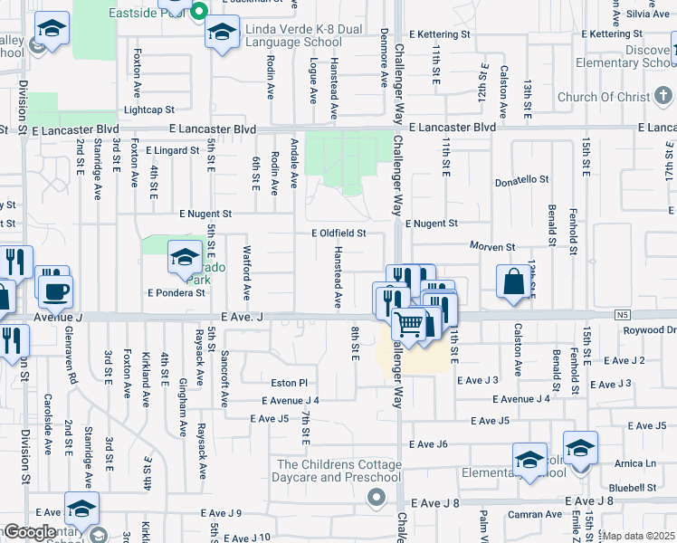 map of restaurants, bars, coffee shops, grocery stores, and more near 609 East Pillsbury Street in Lancaster