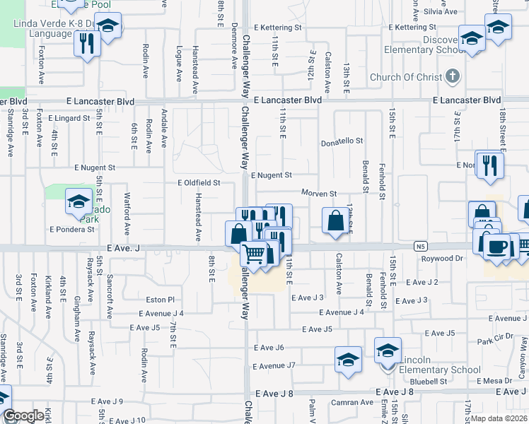map of restaurants, bars, coffee shops, grocery stores, and more near 1012 Caperton Street in Lancaster
