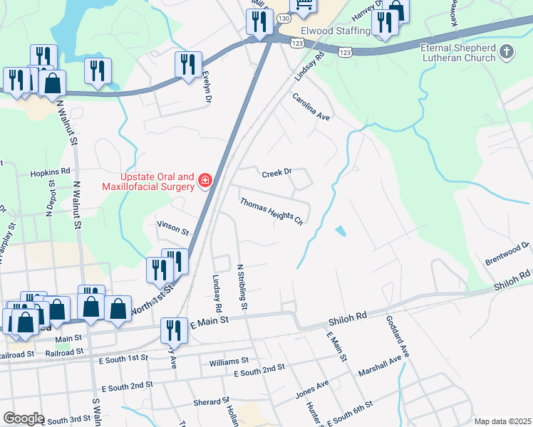 map of restaurants, bars, coffee shops, grocery stores, and more near 503 Thomas Heights Circle in Seneca