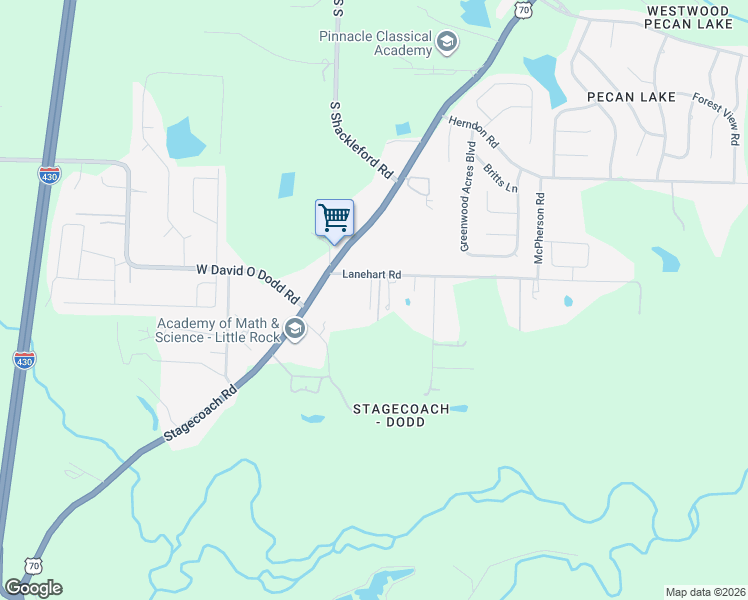 map of restaurants, bars, coffee shops, grocery stores, and more near 10111 Lanehart Road in Little Rock