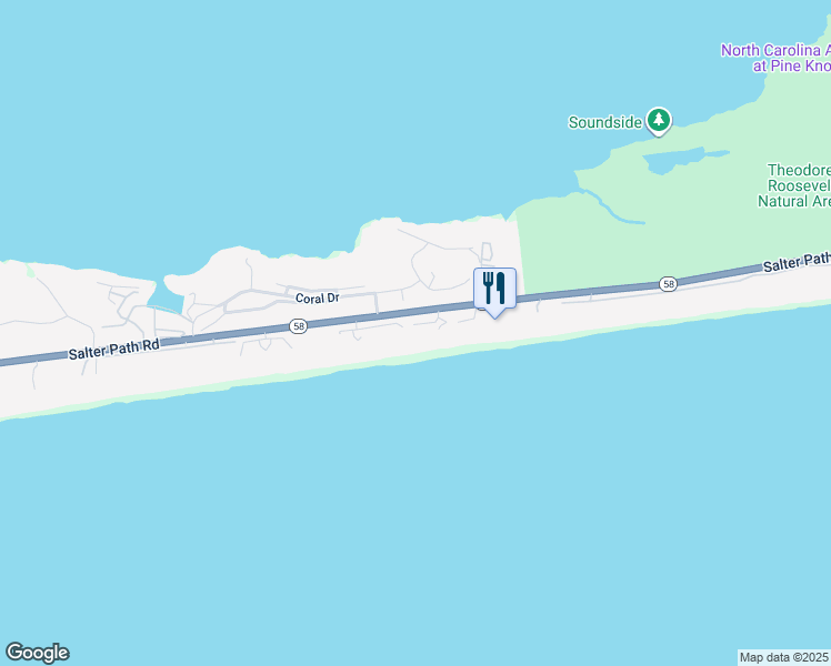 map of restaurants, bars, coffee shops, grocery stores, and more near 517-525 Salter Path Road in Pine Knoll Shores
