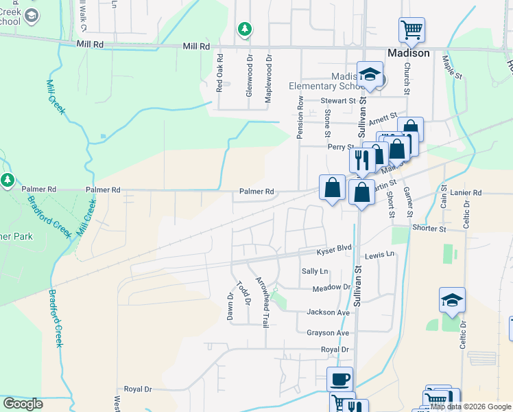 map of restaurants, bars, coffee shops, grocery stores, and more near 127 Railroad Ridge Road in Madison