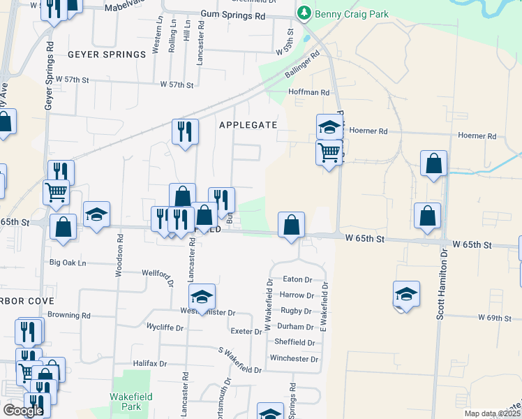 map of restaurants, bars, coffee shops, grocery stores, and more near 99 Guardian Ct in Little Rock