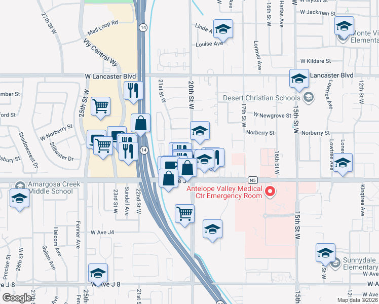map of restaurants, bars, coffee shops, grocery stores, and more near 2004 West Oldfield Street in Lancaster