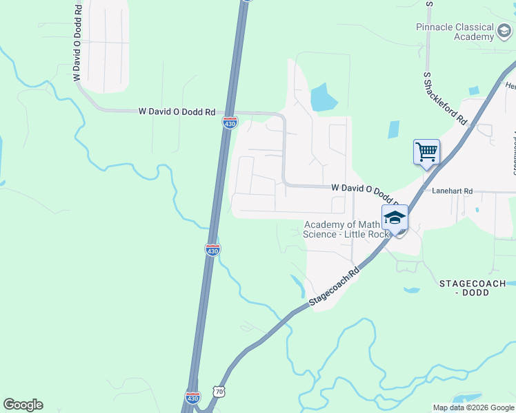 map of restaurants, bars, coffee shops, grocery stores, and more near 60 Woodridge Drive in Little Rock